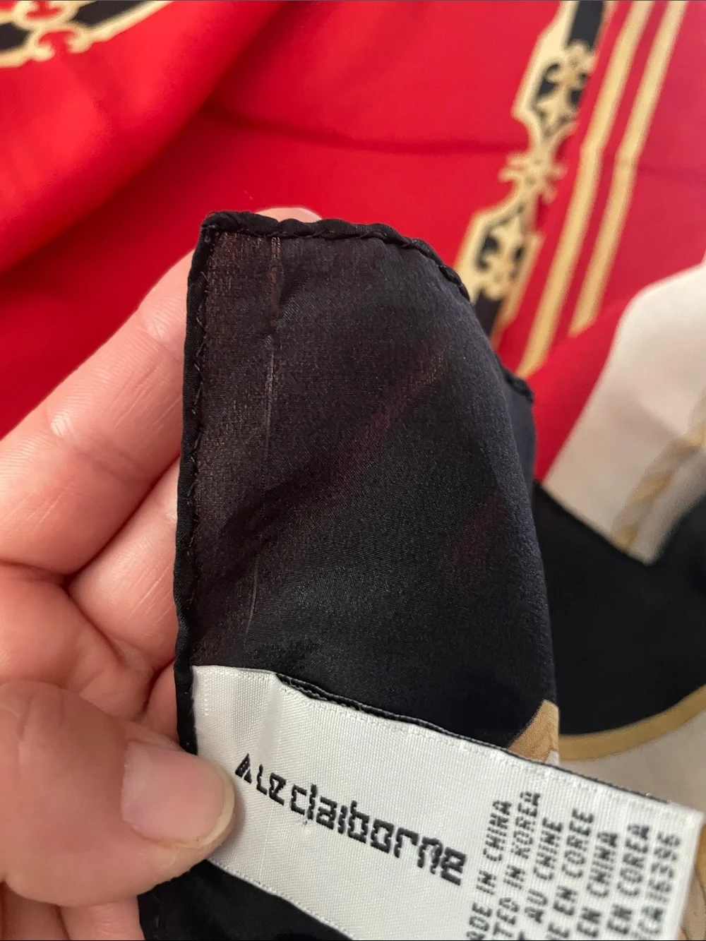 Vintage Liz Clabourne Nautical 100% Silk Scarf - Red Gold Black Stripe Square